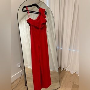 Gianni Bini One Shoulder Ruffle Red Jumpsuit